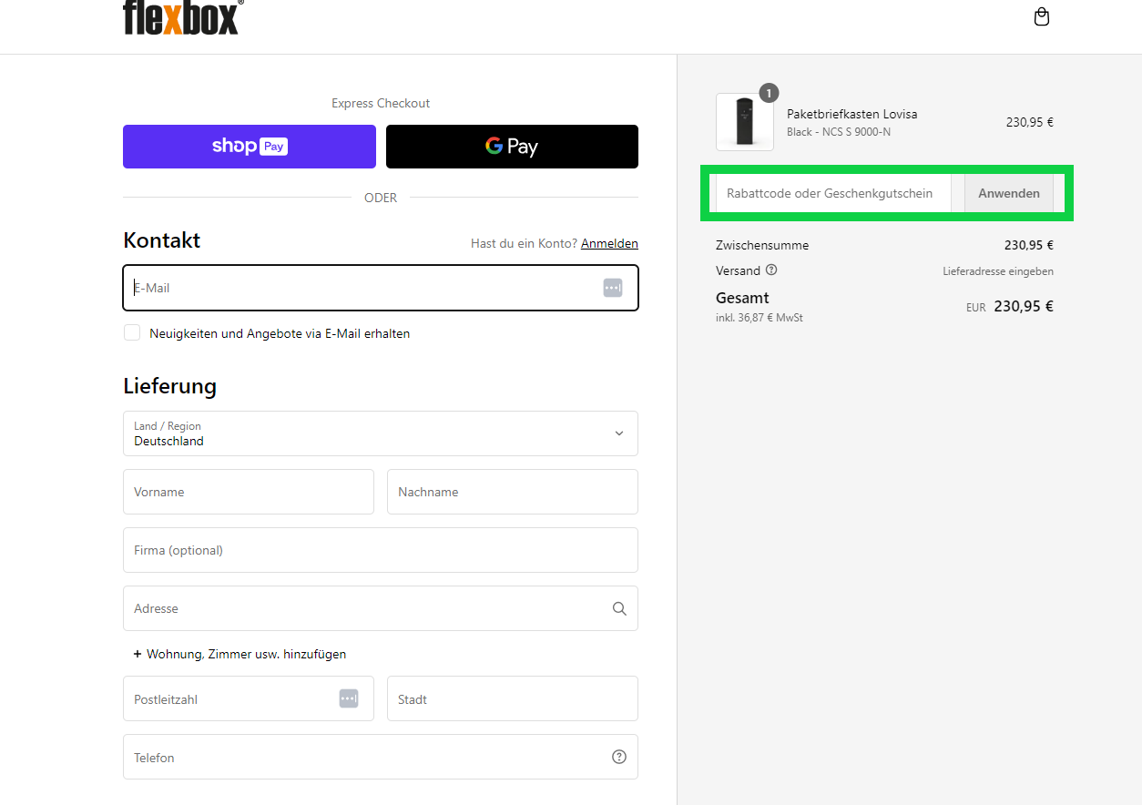 Flexbox Rabattcode